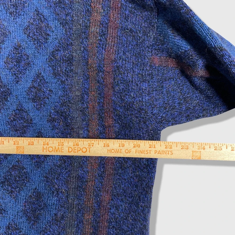 Byford Wool Sweater Mens L Blue Geometric Vintage Grandpacore Made in England